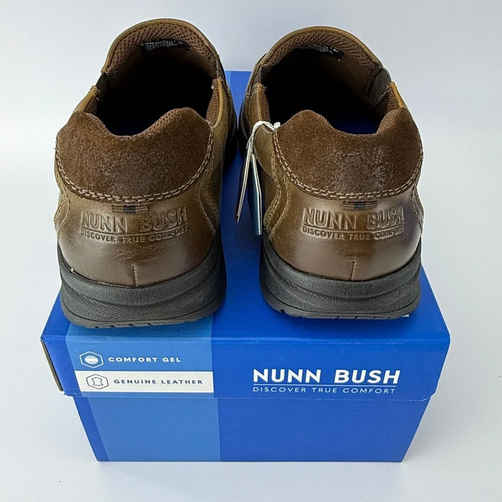 Nunn Bush Cam Slip-On Brown Leather Comfort Gel Shoes Mens 9.5 M NIB